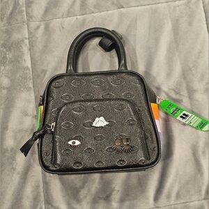 Marino Mini Crossbody Black Leather Bag - Eyes Pattern Debossed